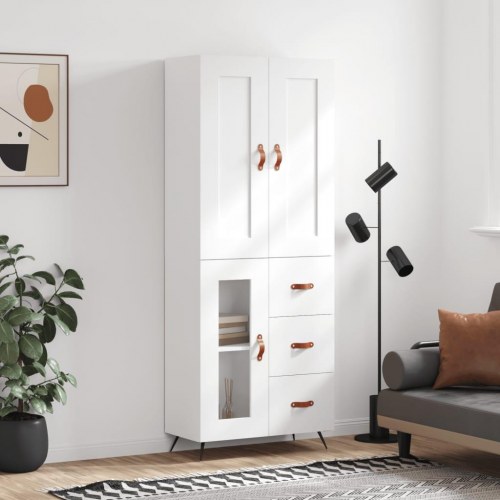 Højskab 69,5×34×180 cm i hvidt konstrueret træ
