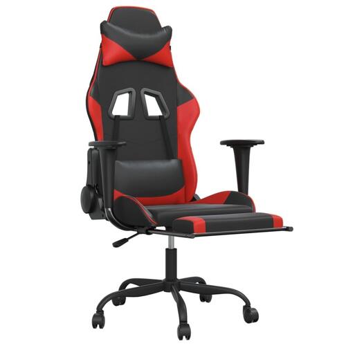 Gamingstol m. massagefunktion og fodstøtte kunstlæder sort rød