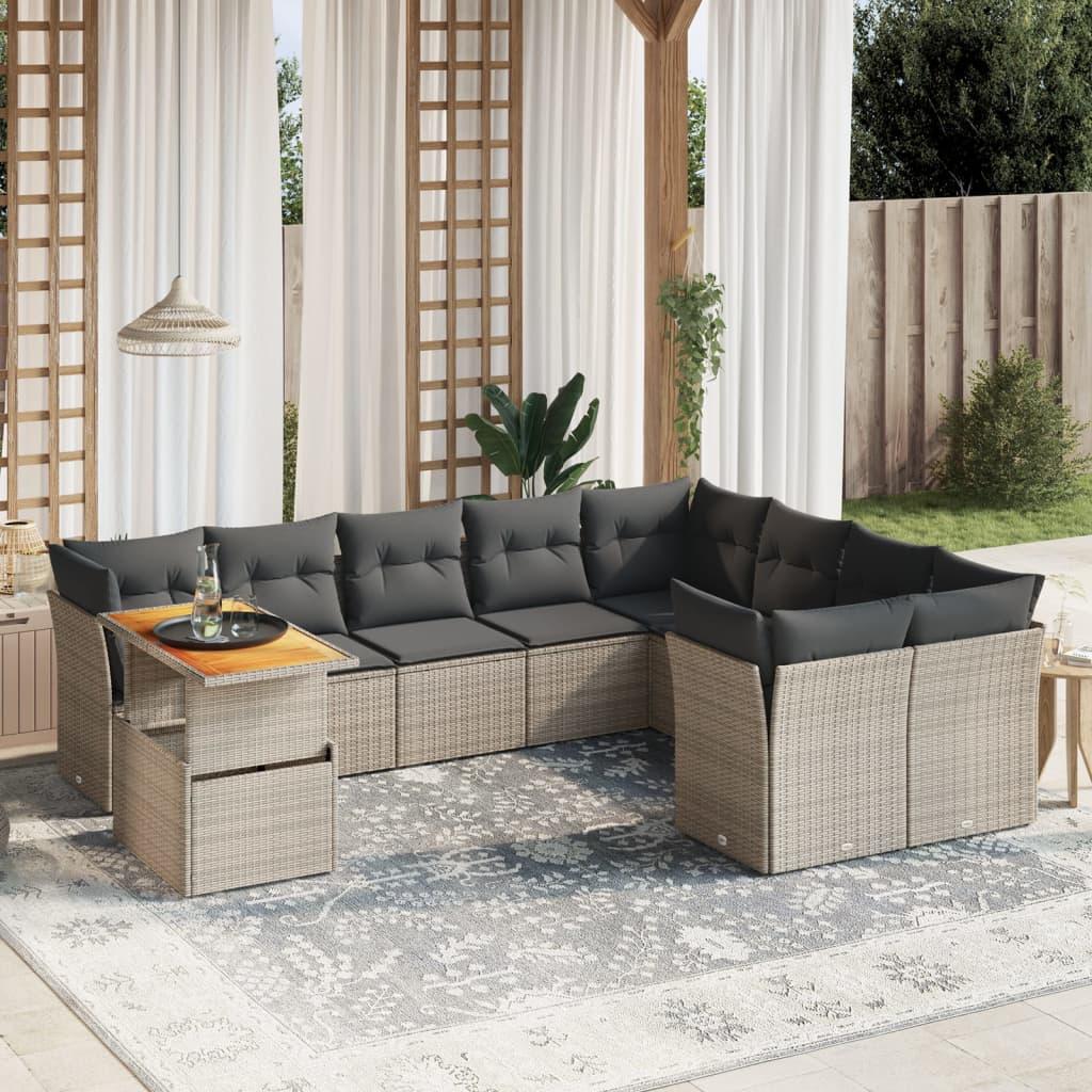 Sofasæt til haven 10 dele med hynder polyrattan grå