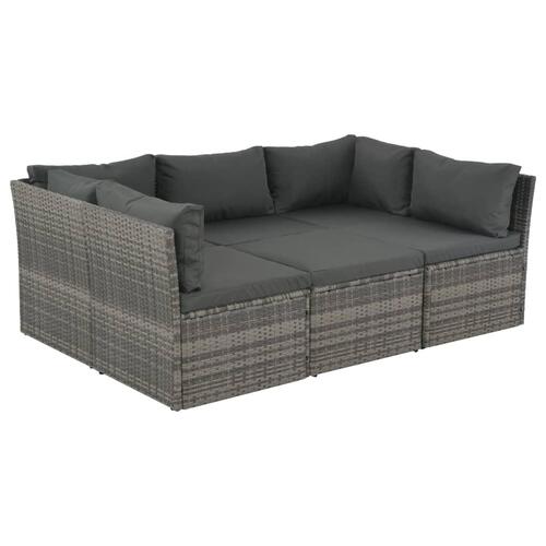Haveloungesæt i 4 dele med hynder polyrattan grå