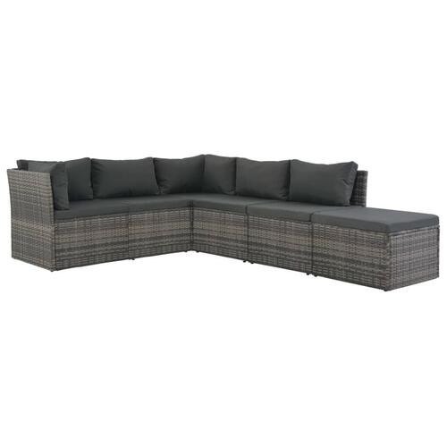 Haveloungesæt i 4 dele med hynder polyrattan grå