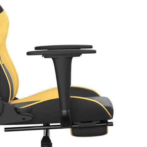Gamingstol m. massage og fodstøtte kunstlæder sort guldfarvet
