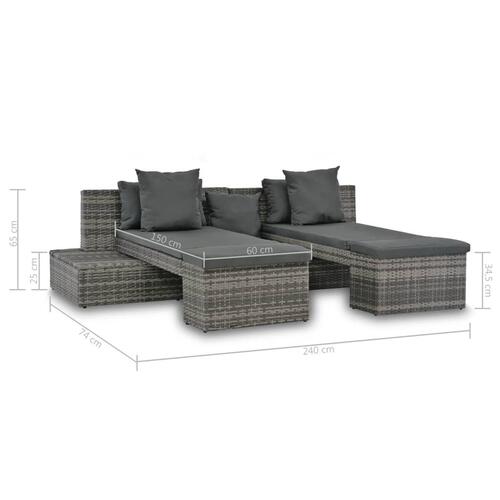 Haveloungesæt 4 dele med hynder polyrattan grå