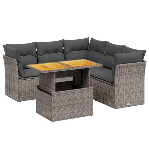 Sofasæt 5 dele med hynder polyrattan grå