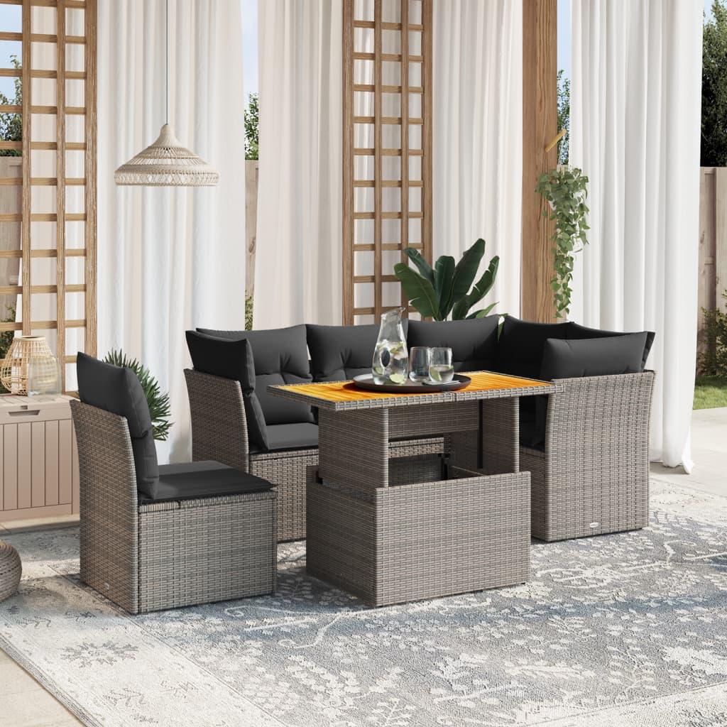 Sofasæt 5 dele med hynder polyrattan grå