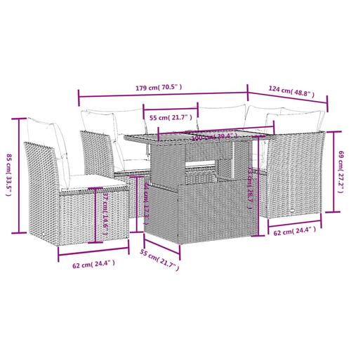 Sofasæt 5 dele med hynder polyrattan grå