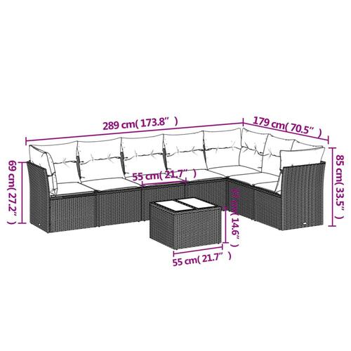 Sofasæt til haven 8 dele med hynder polyrattan sort