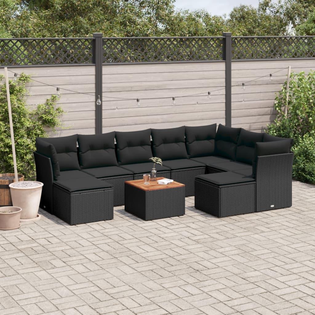 Sofasæt til haven 10 dele med hynder polyrattan sort