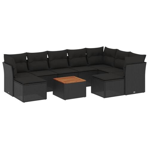 Sofasæt til haven 10 dele med hynder polyrattan sort