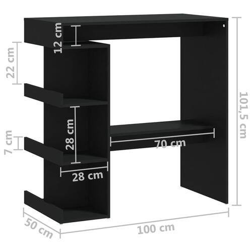 Barbord med opbevaringsstativ 100x50x101,5 cm spånplade sort