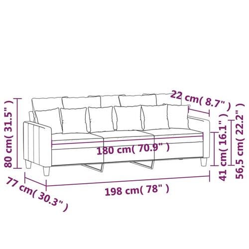 3-personers sofa 180 cm stof vinrød