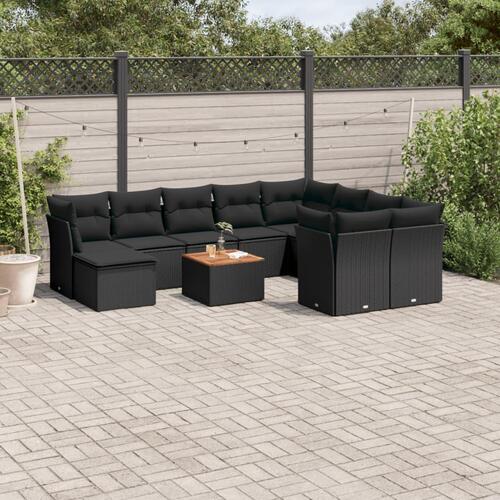 Sofasæt til haven 11 dele med hynder polyrattan sort