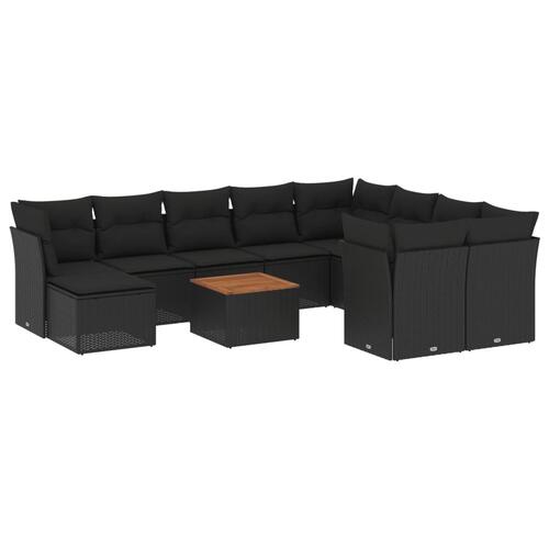 Sofasæt til haven 11 dele med hynder polyrattan sort