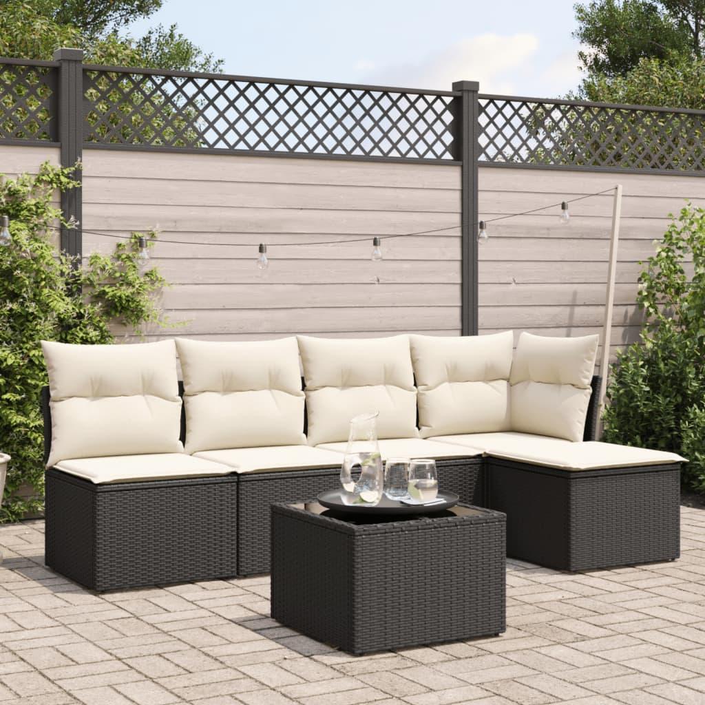 Sofasæt til haven 6 dele med hynder polyrattan sort billede