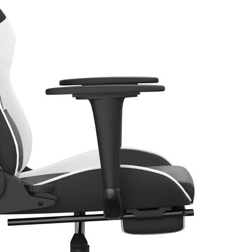 Gamingstol m. massagefunktion og fodstøtte kunstlæder sort hvid