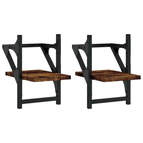 Væghylder med stænger 2 stk. 20x25x30 cm røget egetræsfarve
