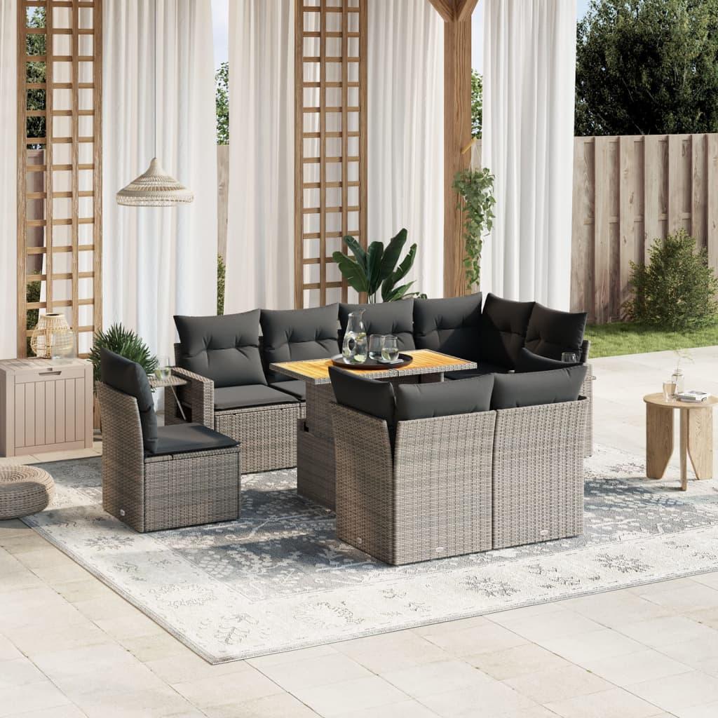 Sofasæt til haven 9 dele med hynder polyrattan grå