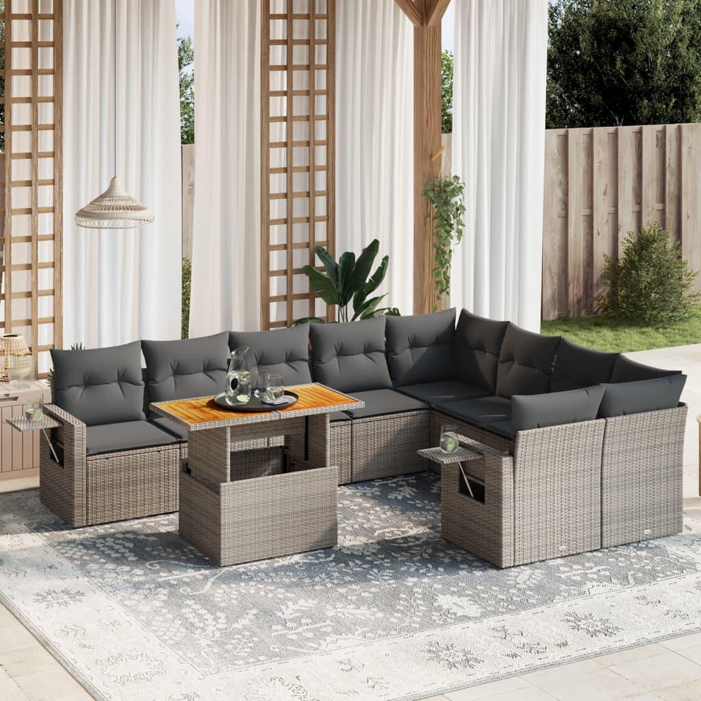 Sofasæt til haven 10 dele med hynder polyrattan grå