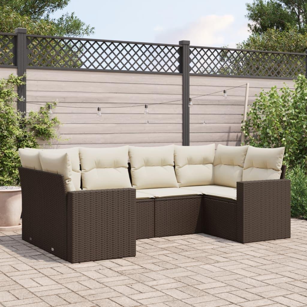 Sofasæt til haven i polyrattan - 6 dele med hynder, brun