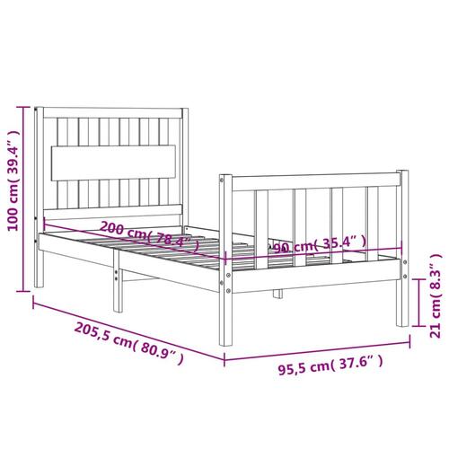 Sengeramme med sengegavl 90x200 cm massivt træ