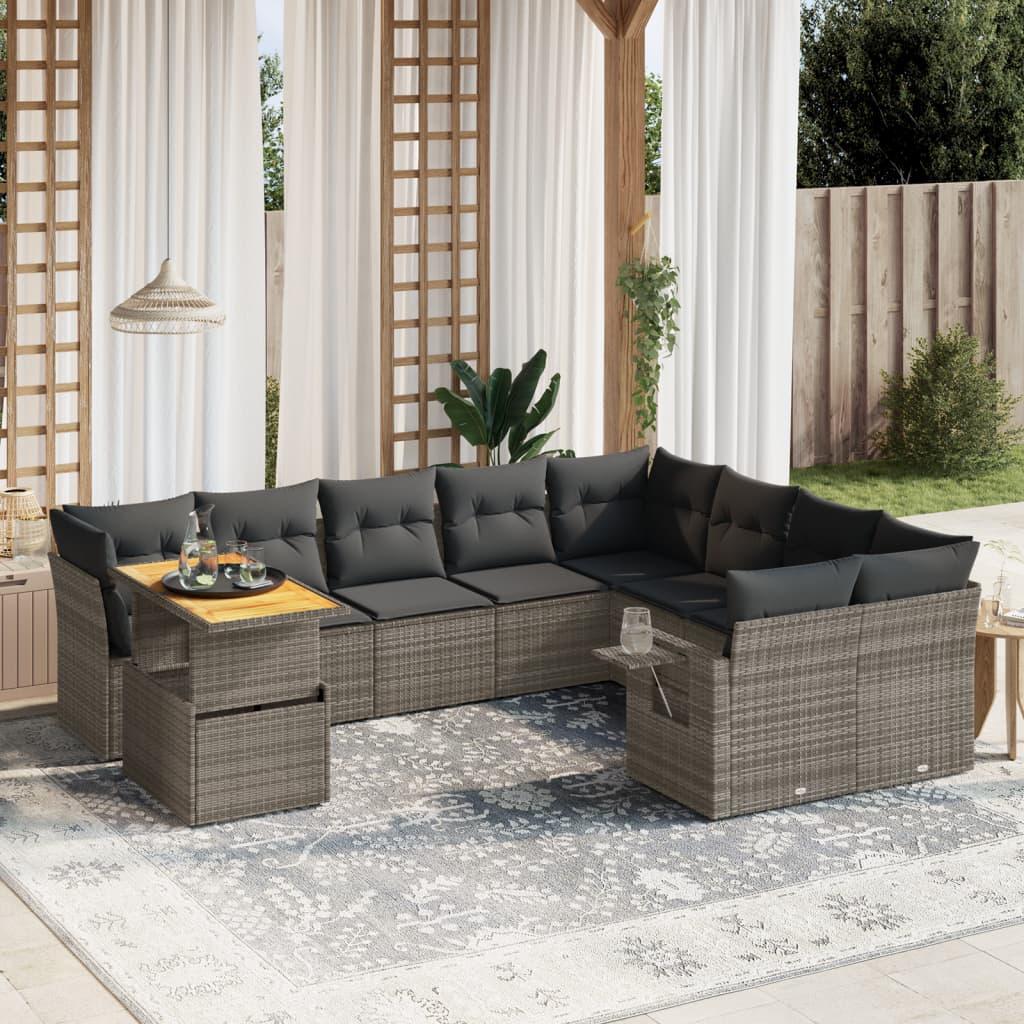 Sofasæt til haven 10 dele med hynder polyrattan grå