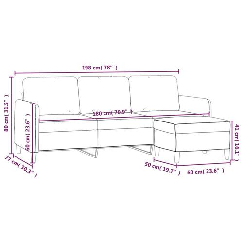 3-personers sofa med fodskammel 180 cm velour mørkegrå