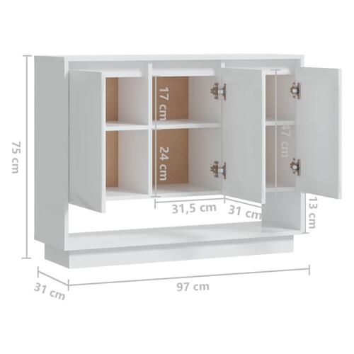 Skænk 97x31x75 cm konstrueret træ hvid højglans
