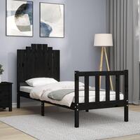 Sengeramme med sengegavl Small Single massivt træ sort