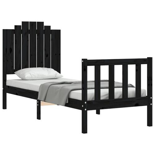 Sengeramme med sengegavl Small Single massivt træ sort