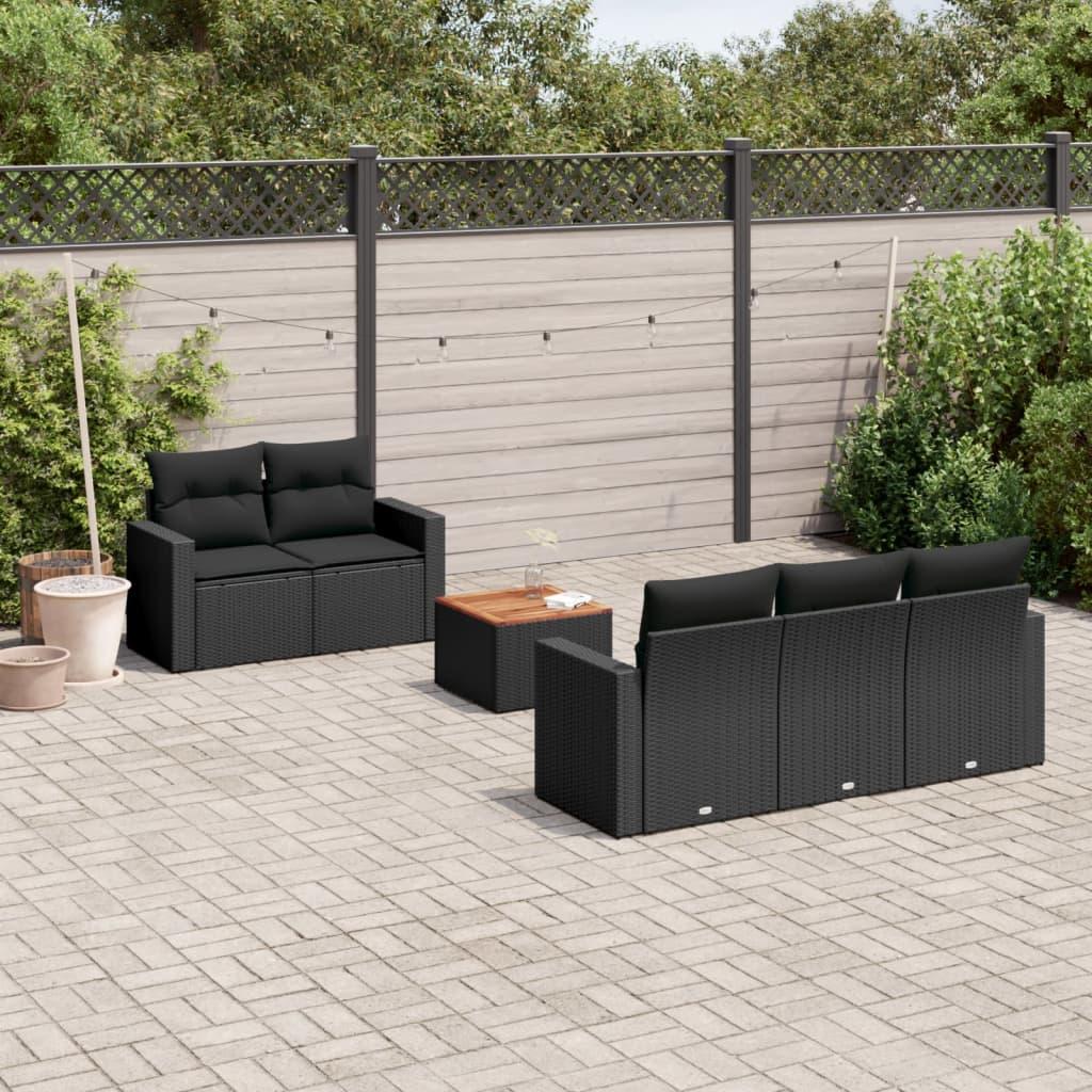 Sofasæt til haven 6 dele med hynder polyrattan sort