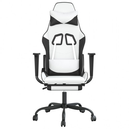 Gamingstol med massage og fodstøtte i kunstlæder - hvid/sort