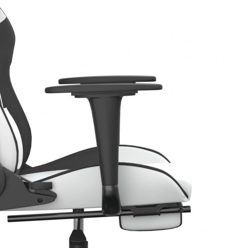 Gamingstol med massage og fodstøtte i kunstlæder - hvid/sort
