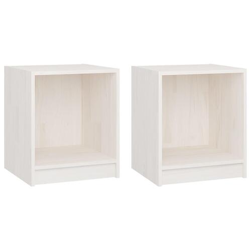 Sengeskabe 2 stk. 35,5x33,5x41,5 cm massivt fyrretræ hvid