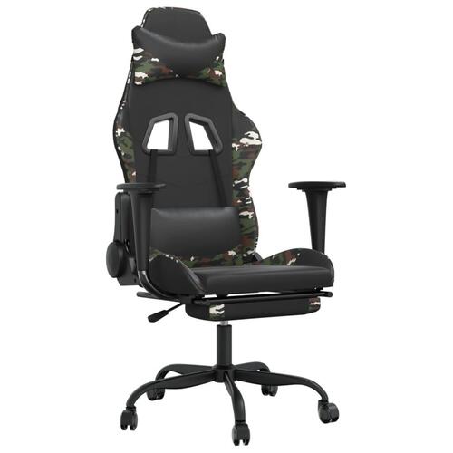Gamingstol m. massage og fodstøtte kunstlæder sort camouflage
