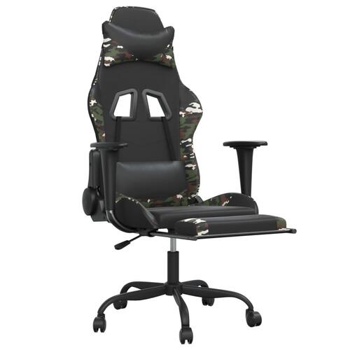 Gamingstol m. massage og fodstøtte kunstlæder sort camouflage