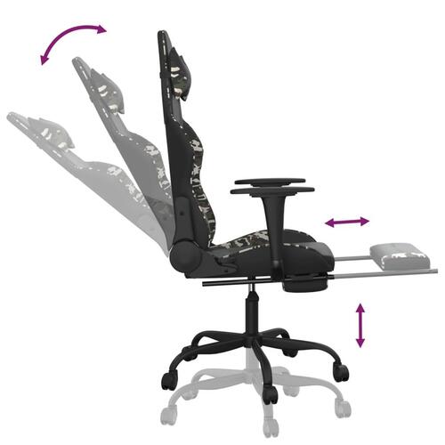 Gamingstol m. massage og fodstøtte kunstlæder sort camouflage