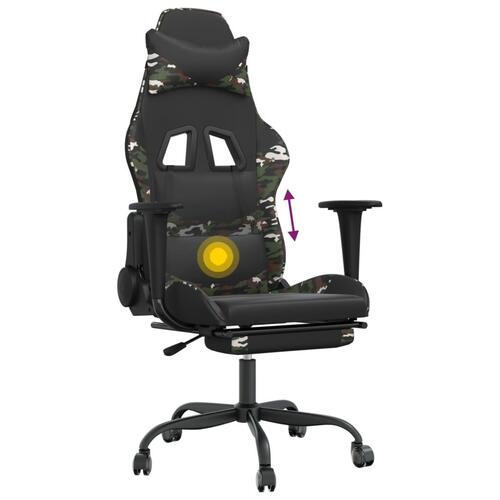 Gamingstol m. massage og fodstøtte kunstlæder sort camouflage
