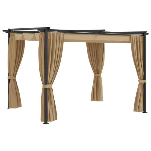 Pavillon med gardiner 3x3 m stål gråbrun