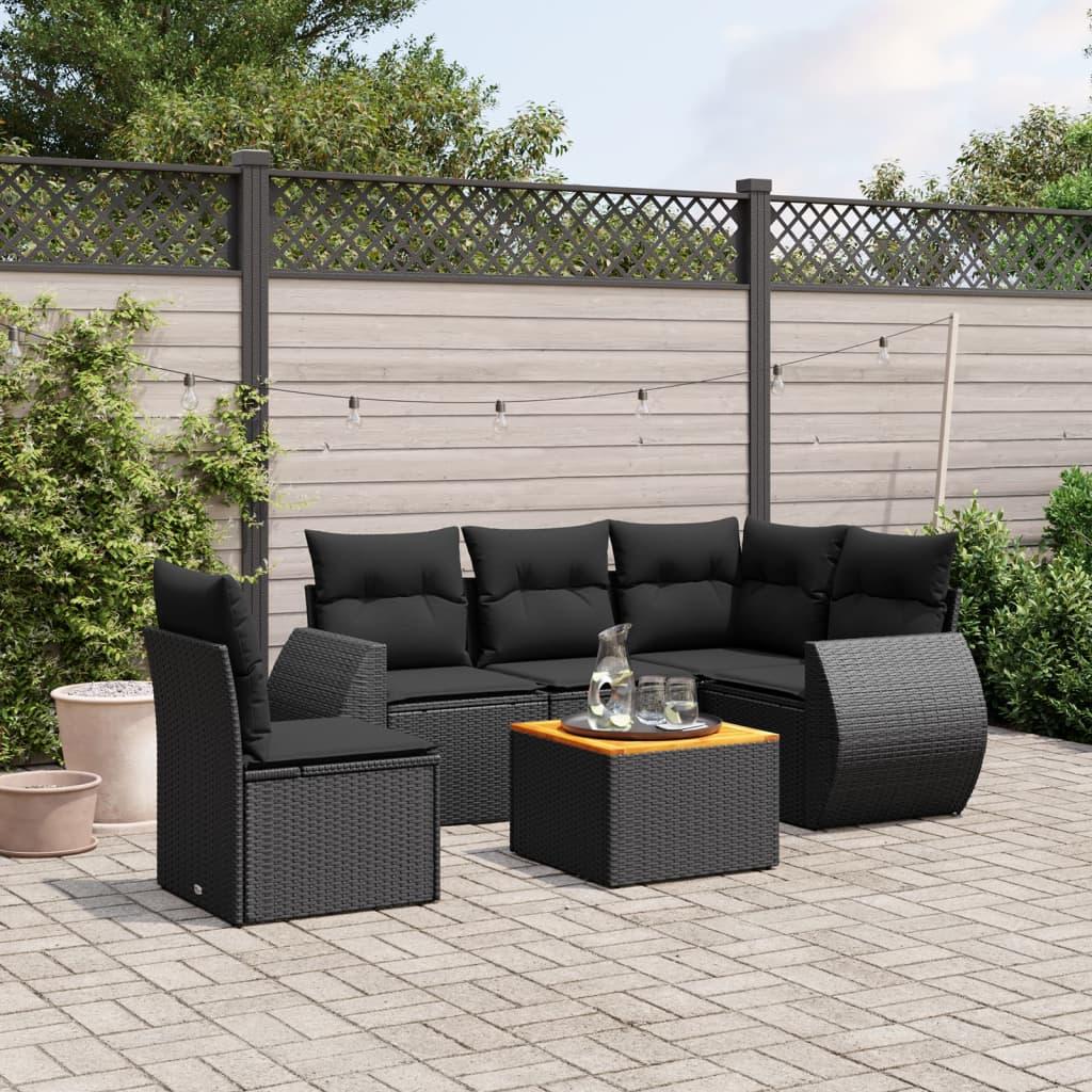 Sofasæt til haven 6 dele med hynder polyrattan sort
