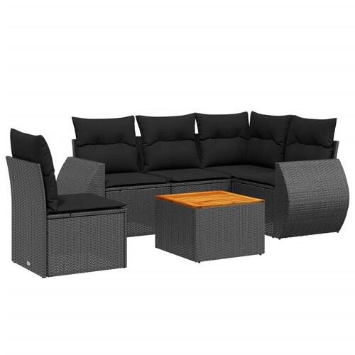 Sofasæt til haven 6 dele med hynder polyrattan sort