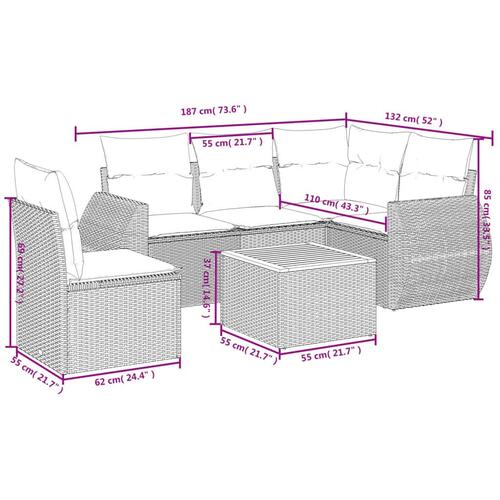 Sofasæt til haven 6 dele med hynder polyrattan sort