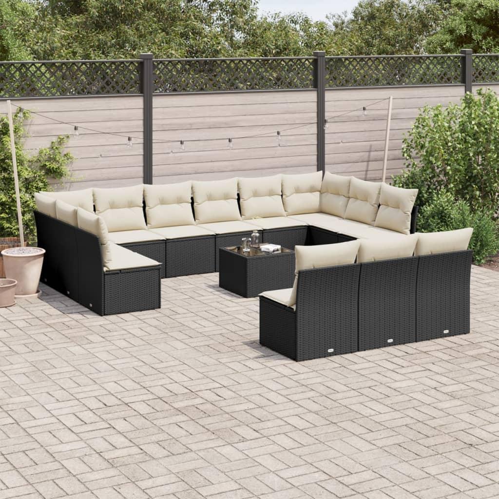 Sofasæt til haven 14 dele med hynder polyrattan sort