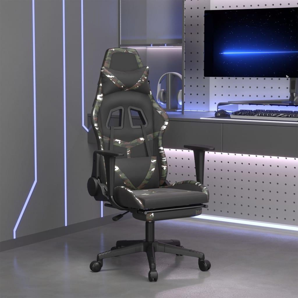Gamingstol m. massage og fodstøtte kunstlæder sort camouflage