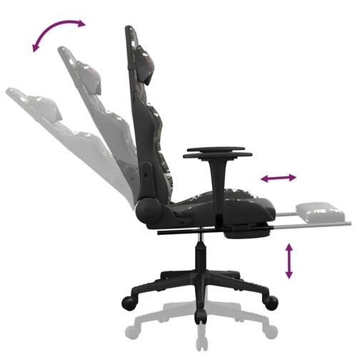 Gamingstol m. massage og fodstøtte kunstlæder sort camouflage