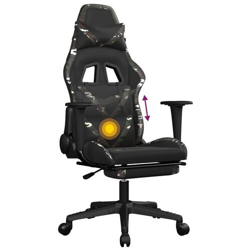 Gamingstol m. massage og fodstøtte kunstlæder sort camouflage