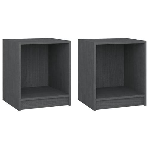 Sengeskabe 2 stk. 35,5x33,5x41,5 cm massivt fyrretræ grå