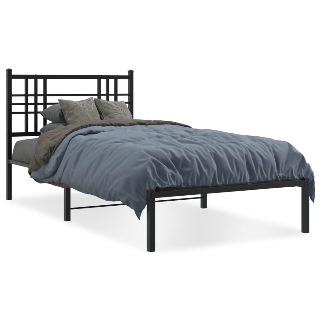 Sengeramme med sengegavl i metal 90×190 cm - sort billede