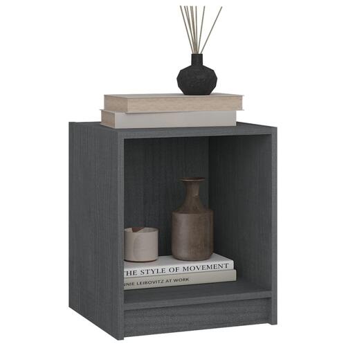 Sengeskabe 2 stk. 35,5x33,5x41,5 cm massivt fyrretræ grå