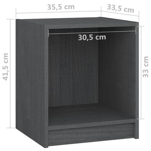 Sengeskabe 2 stk. 35,5x33,5x41,5 cm massivt fyrretræ grå
