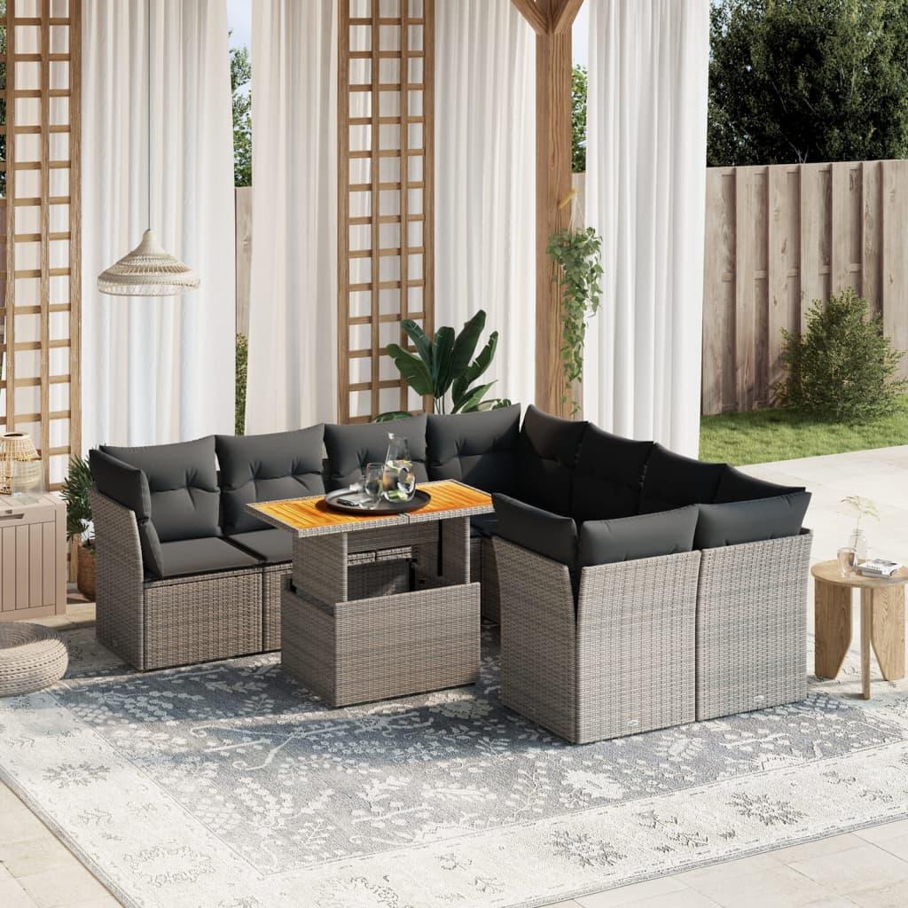 Sofasæt til haven 9 dele med hynder polyrattan grå